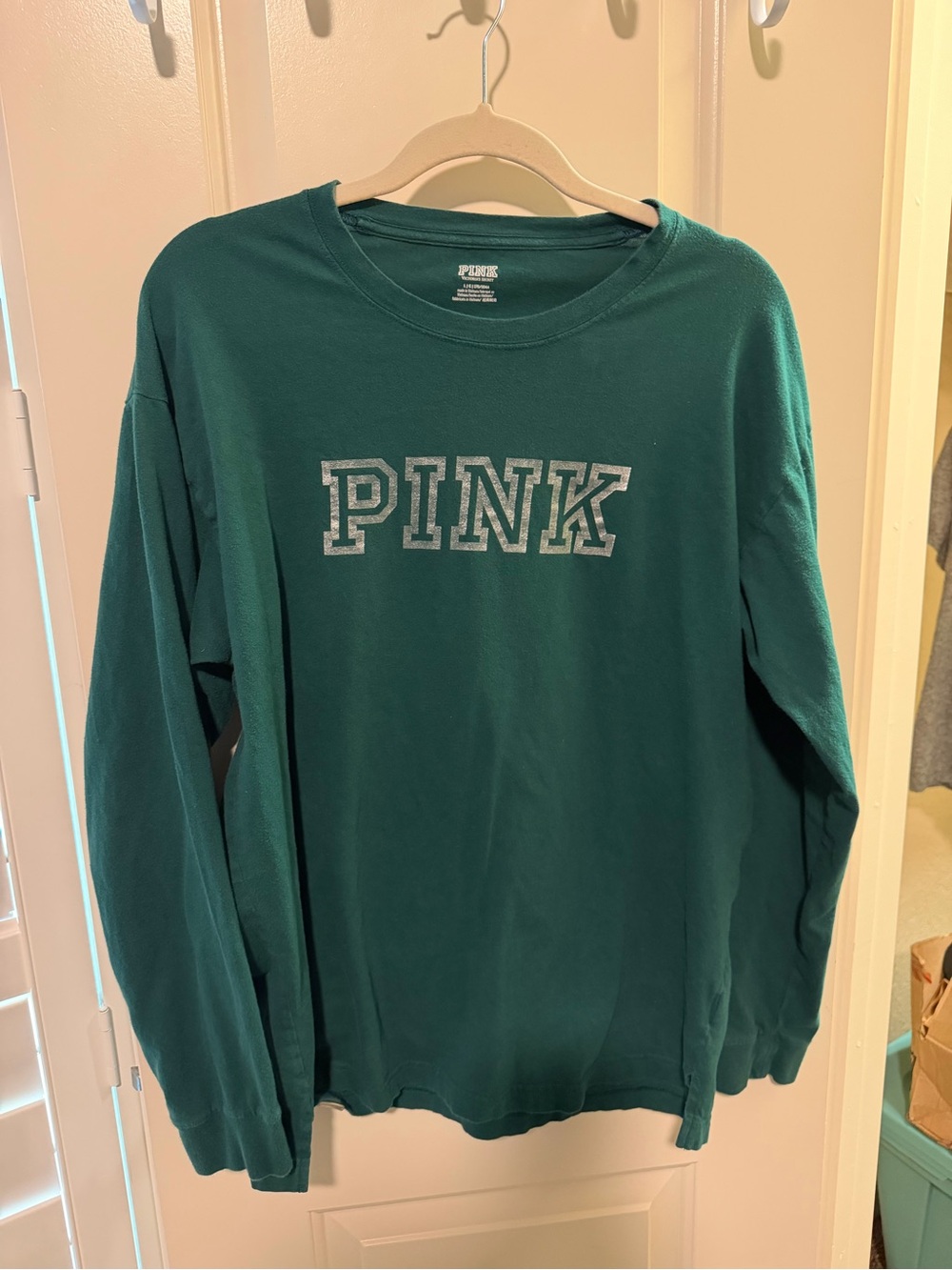 PINK Victoria's Secret Teal Long-Sleeve Crewneck Tee